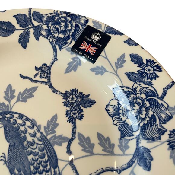 ROYAL WESSEX KUJAKU Bird 10.5” Dinner Plates Set of 2 Blue & White Pheasant NEW - Picture 7 of 8